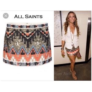 AllSaints Aztec Sequin Mini Skirt US 4 UK 8
